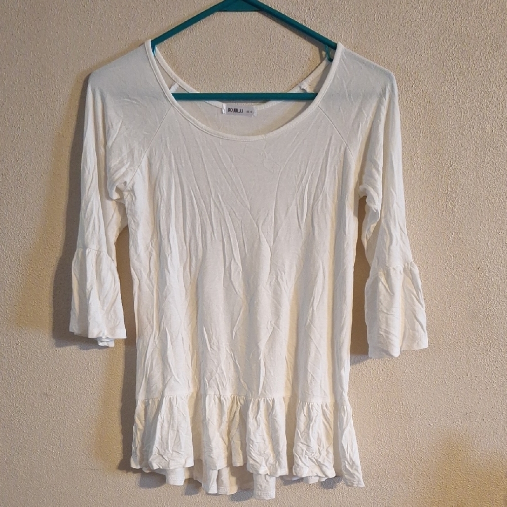 Doublju White Ruffled Bell Sleeve Blouse